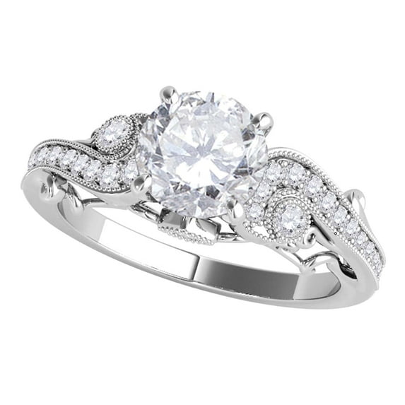 Mauli Jewels 1/2 Carat Halo Antique Diamond Engagement Ring for Women in 14K White Gold | Vintage Wedding Ring, Promise Ring, Bridal Jewelry, Gifts for Her