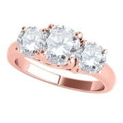 Mauli Jewels 1/2 Carat Three-Stone Diamond Engagement Rings for Women, 4-Prong, 14k Solid Rose Gold Wedding Rings Gifts for Her