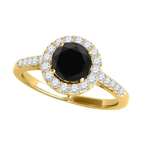 Mauli Jewels 1.30 Ct. Halo Round Black Diamond with White Diamonds Womens Engagement| Wedding Ring In 14k White| Rose| Yellow Gold