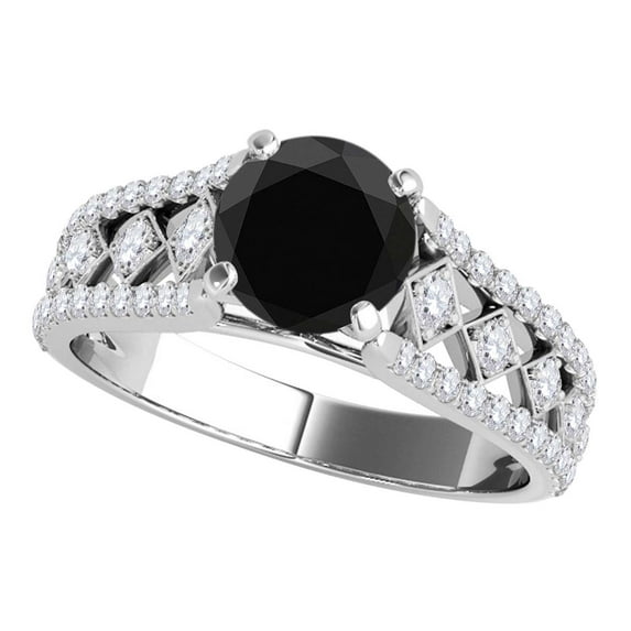 Mauli Jewels 1.35 Carat Black Diamond Engagement Rings for Women Halo Unique Design 4-Prong 14k - Solid White Gold, Gifts for Her