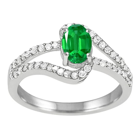 Mauli Jewels 1.35 Carat Emerald and Diamond Engagement Rings for Women, 10k Solid White Gold 4 Prong Wedding Rings Gifts for Her