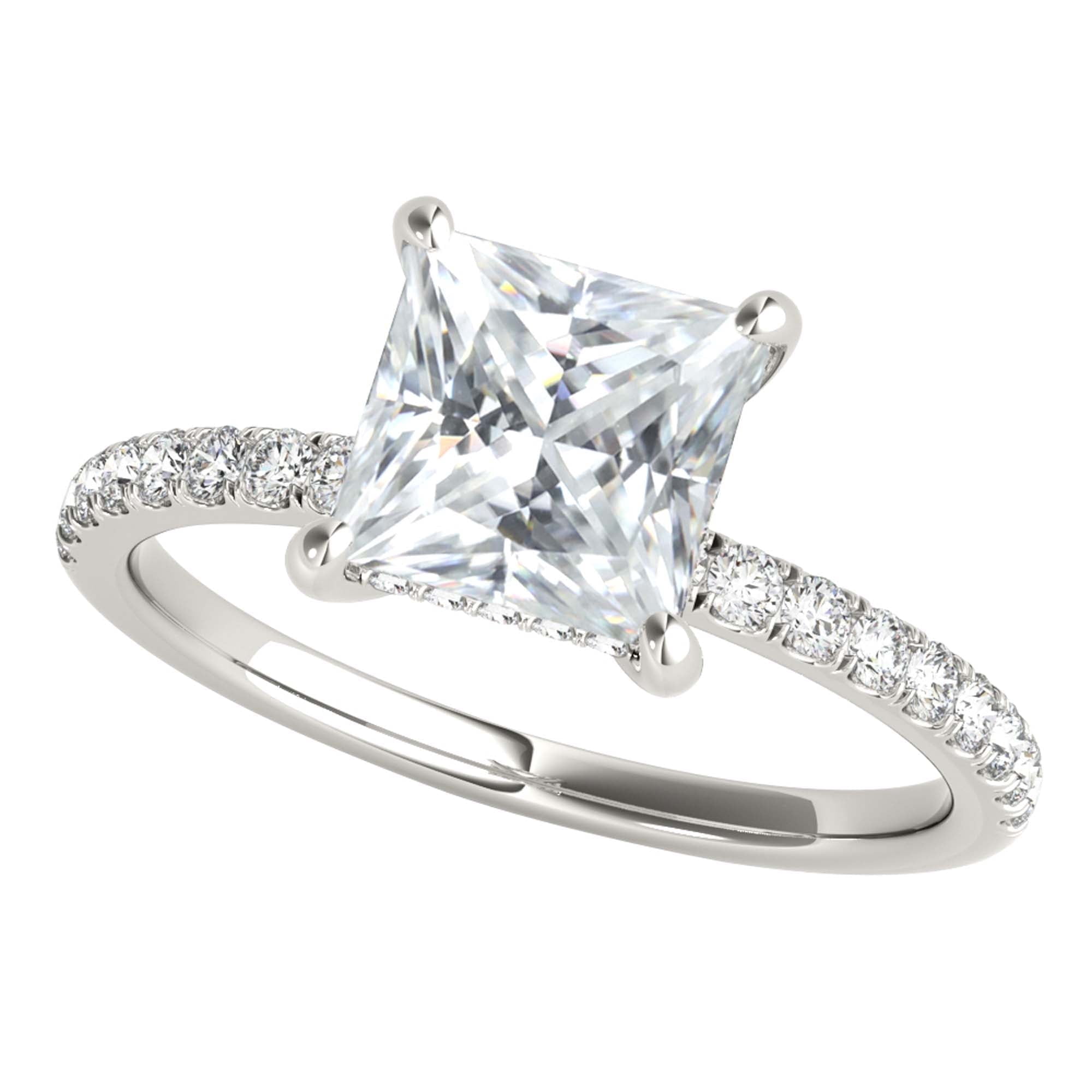 Mauli Jewels 1.55 Carat Princess Moissanite Natural Diamond Engagement Rings for Women 14K White Gold, Gifts for Her