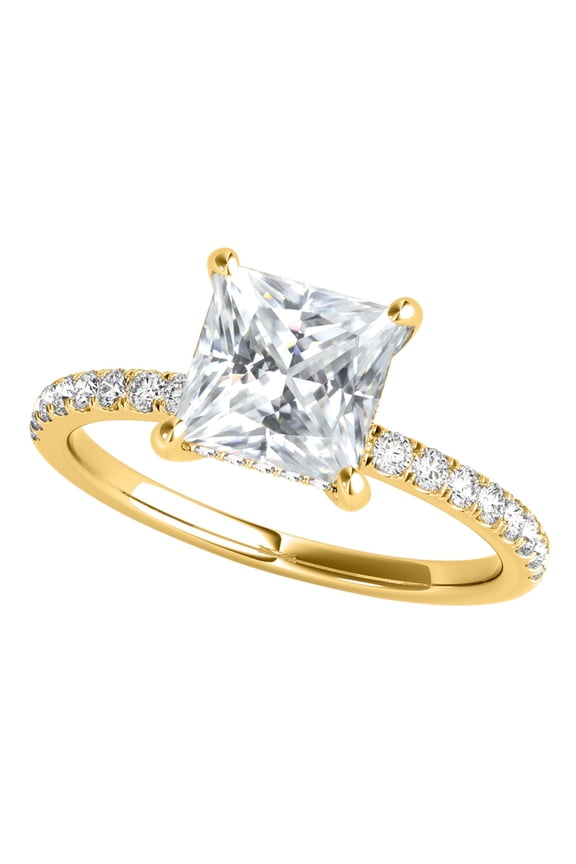1.55 Carat Princess Moissanite Natural Diamond Engagement Rings for Women 14K Yellow Gold, Gifts for Her