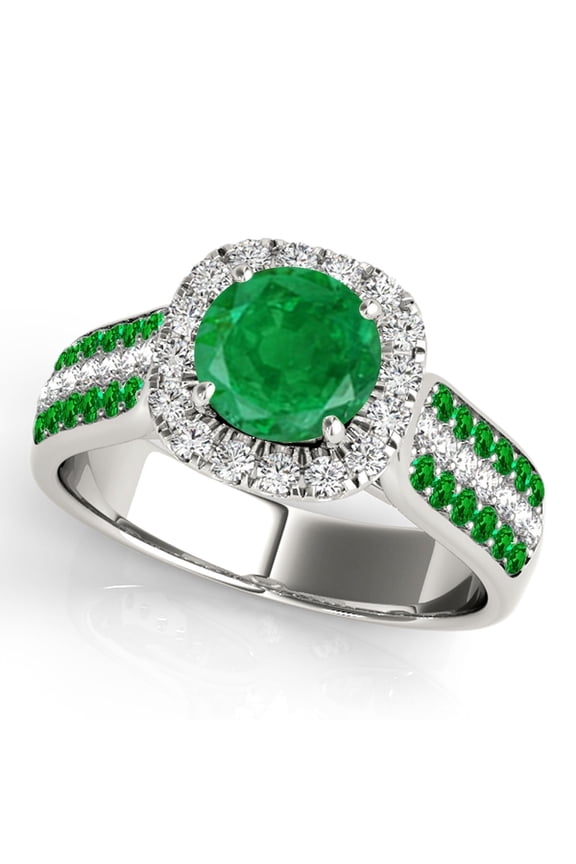 Women’s 1.55 Carat Emerald Diamond Engagement Ring, Unique 14K White Gold Gemstone Jewelry Gift