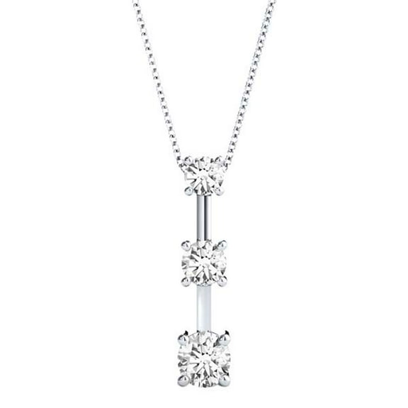 Mauli Jewels 1.60 Ct Three-Stone Round Prong-Set White Moissanite Pendant in 10K Gold for Women with 18" Silver Cable Chain