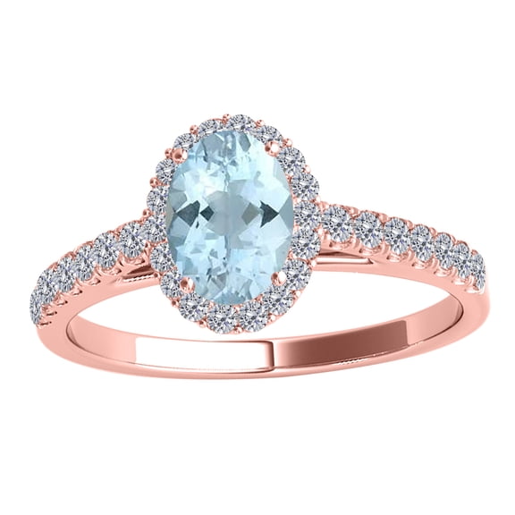 Mauli Jewels 1.75 Carat Diamond And Oval Shaped Aqumarine Diamond Engagement Rings for Women 10K Rose Gold Gifts for Her
