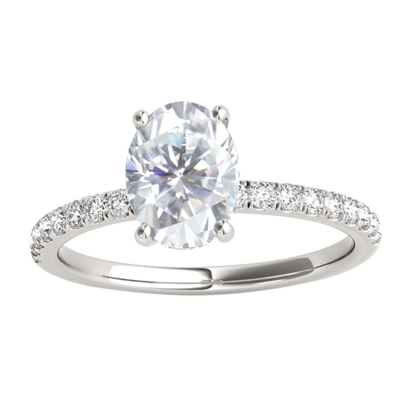 Mauli Jewels 1.75 Carat Oval Moissanite and Natural White Diamond Halo Engagement Ring for Women in 10K White Gold, 4-Prong Setting Bridal Wedding Gift