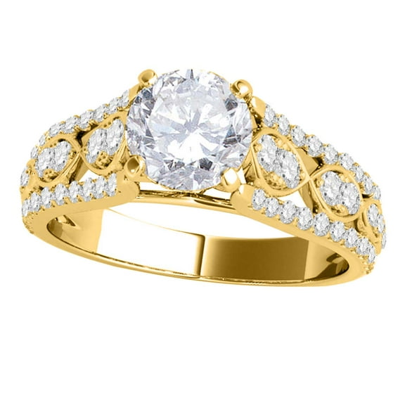 Mauli Jewels 1 Carat Halo Diamond Diamond Engagement Rings for Women 14k Yellow Gold, Crafted 4-Prong Gifts for Her