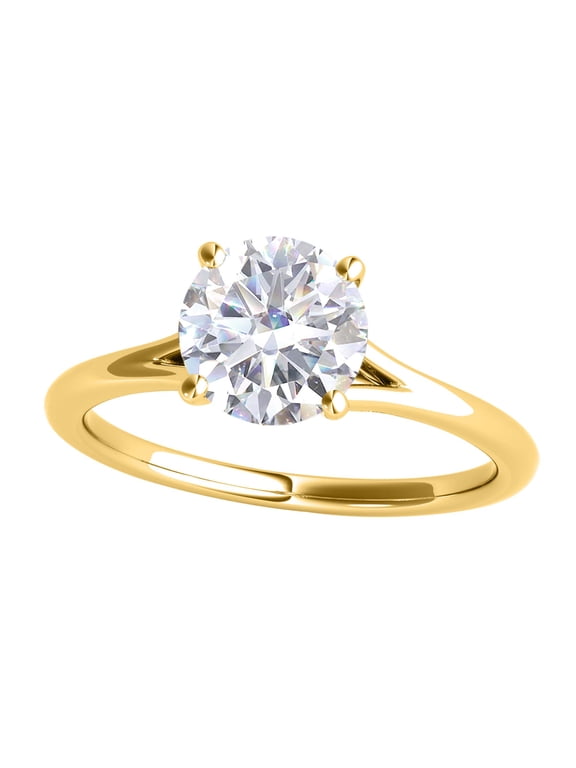 Women's 1 Carat Round Moissanite Diamond Engagement Ring in 14K Gold, 4-Prong Setting