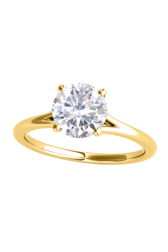 Women's 1 Carat Round Moissanite Diamond Engagement Ring in 14K Gold, 4-Prong Setting