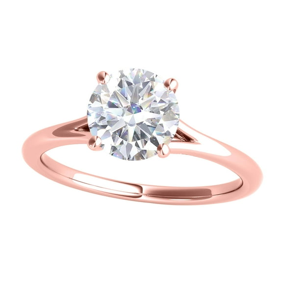 Mauli Jewels Women's 1 Carat Round Moissanite Diamond Engagement Ring in 14K Gold, 4-Prong Setting
