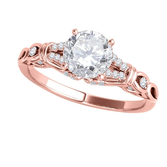 Mauli Jewels 10K Rose Gold 0.75ct Diamond Halo Engagement Ring, 4-Prong Wedding Band