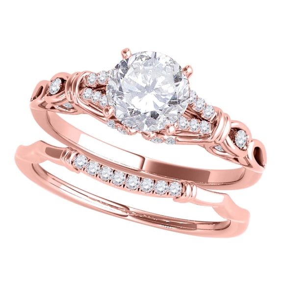 Mauli Jewels 0.75 Carat Halo Diamond Bridal Set Engagement Ring for Women, 10K Rose Gold 4-Prong Wedding Ring with Matching Band