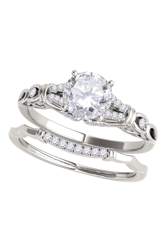 0.75 Carat Halo Diamond Bridal Set Engagement Ring for Women, 10K White, Yellow or Rose Gold 4-Prong Wedding Ring with Matching Band (Ring Size: 7)