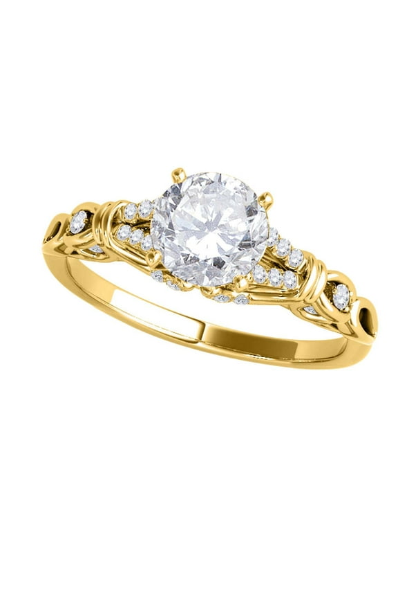 10K Yellow Gold 0.75ct Diamond Halo Engagement Ring, 4-Prong Wedding Band