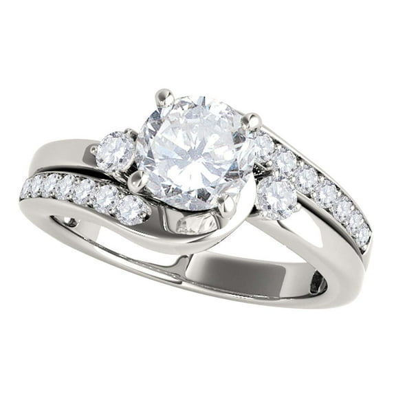 Mauli Jewels 14K White Gold Engagement Ring for Women, 1 Carat Halo Round Diamond Rose Shape Engagement Ring, 4-Prong Setting