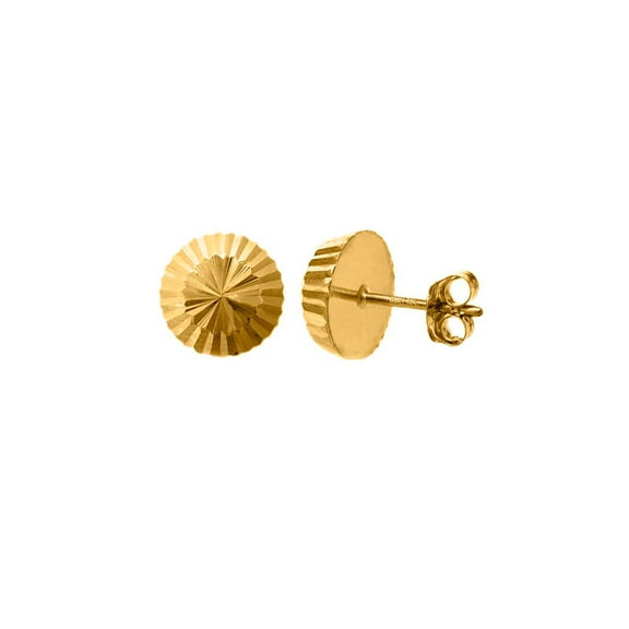 Mauli Jewels 14K Yellow Gold Half Diamond Cut Ball Stud Earrings for Women | Solid Gold Push Back Studs | Lightweight Round Ball Earrings Gift, 5MM