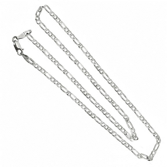 Mauli Jewels 18" Italian 925 Sterling Silver Figaro Link Necklace for Women – 14K White Gold Plated Rhodium Finish, Fashion Jewelry Gift