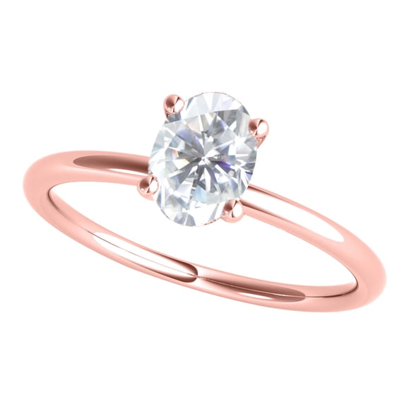 Mauli Jewels 2.00 Carat Oval Cut Moissanite and Natual Diamond Engagement Rings for Women 10K Rose Solid Gold Gifts for Her - Size 5.5