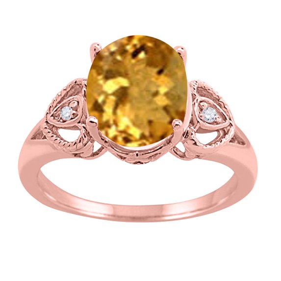 Mauli Jewels 2.42 Carat Oval Citrine and Diamond Ring for Women in 4-Prong Setting, 10K Rose Gold
