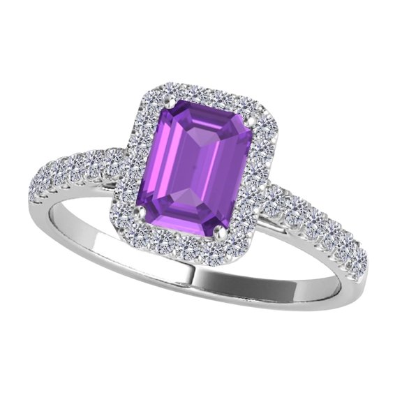 Mauli Jewels 10K White Gold Diamond and Emerald-Cut Amethyst Engagement Ring for Women by Mauli Jewels – 2.50 Carat Gift for Her
