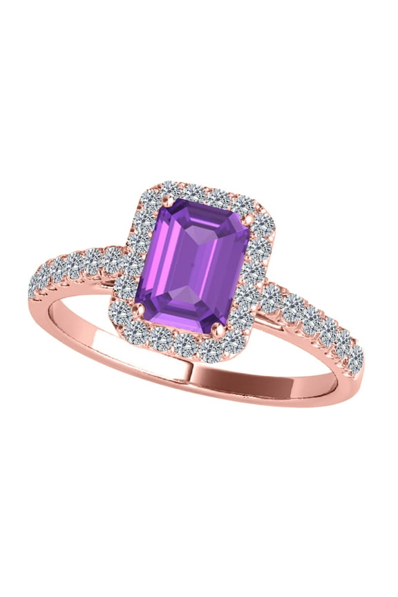 2.50 Carat Diamond and Emerald Shaped Amethyst Engagement Rings for Women,10K Rose, Yellow and White Gold, Gifts for Her