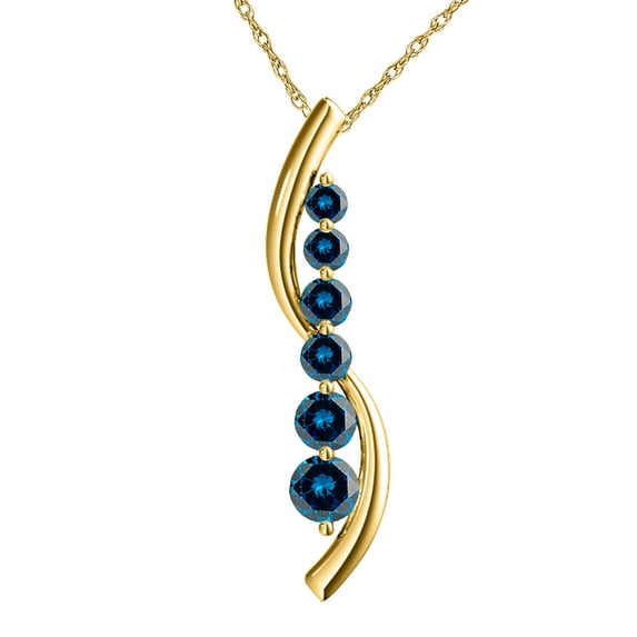 Mauli Jewels 3/4 Carat Natural Round Blue Diamond ( Calrity - I1/I2 ) Six Stones 18 Box Chain Women Pendant Necklace In 14K Solid Rose White Yellow Gold|Silver Chain