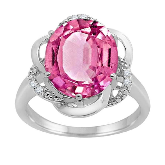 Mauli Jewels Women's 4.53 Carat Pink Topaz and Diamond Flower Ring in 10K White Gold