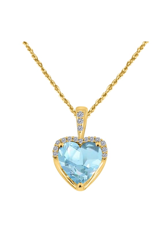 Dazzling Love: 1.83 Carat Diamond & Aqua Marine Heart Pendant in 10K Yellow Gold Perfect for Every Occasion