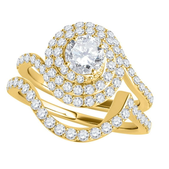 Mauli Jewels Diamond Bridal Ring Sets For Women 1.50 Carat Natural Diamond Swirl Design Engagement Wedding Ring And Band Set In 14K Rose White Yellow Gold