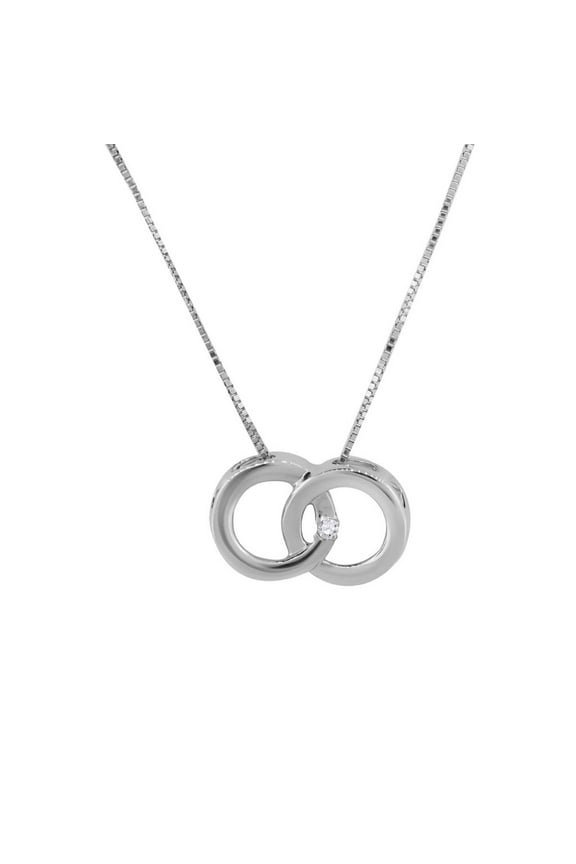 Diamond Pendant Necklace For Women 0.01 Carat Round Center Diamond Double Circle Interlocking Loop With Heart Shape Mother Daughter Pendant In 10K Rose White Yellow Gold|Silver Chain