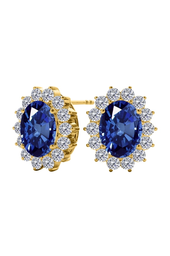 Ear Rings for Women 3.45 Carat Oval Sapphire And Natural Round White Diamond Gemstone Stud Earrings Carat 10K White/ Yellow Gold 4 Prong-Setting