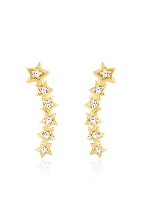Ear Rings for Women 0.15 Carat Diamond Earrings Star Shaped Carat 14k Yellow Gold 5-Prong