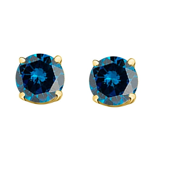 Mauli Jewels Ear Rings for Women 0.3 Carat Round Blue Diamond Solitaire Stud Earrings Carat 14K Yellow Gold 4-prong