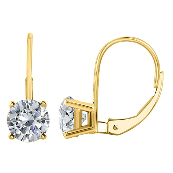 Mauli Jewels 0.30 Carat Round White Lab Grown Diamond Leverback Earrings for Women in 14K Yellow Gold, 4-Prong Setting, Gifts for Her