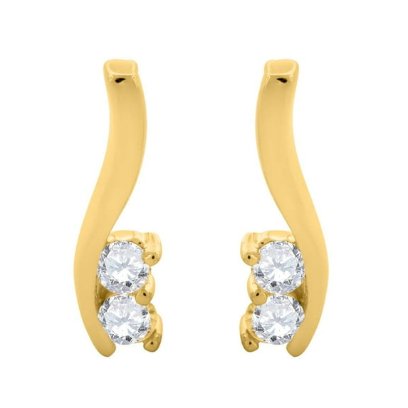Mauli Jewels Ear Rings for Women 0.35 Carat Two Diamonds Earring Carat 10k Yellow Gold 4-Prong