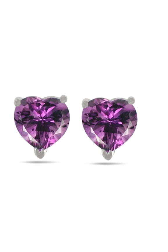Ear Rings for Women 0.9 Carat 5MM Heart Shape Amethyst Earrings Carat 14k White Gold 4 Prong