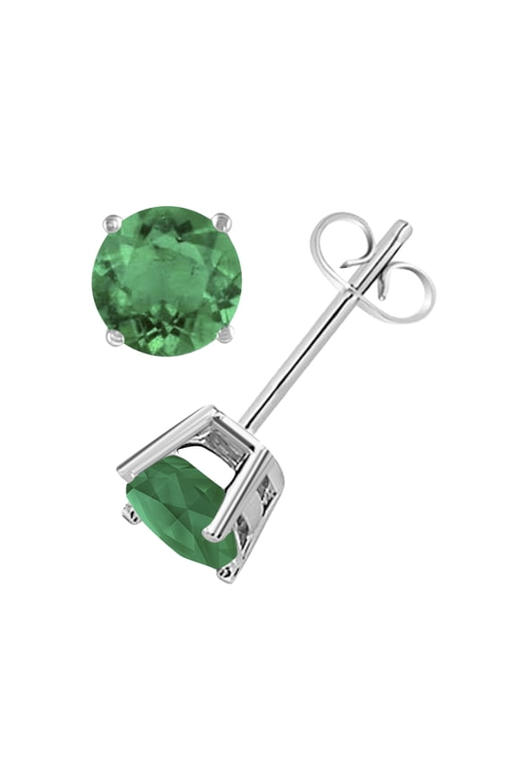 Ear Rings for Women 0.9 Carat 5MM Round Shape Emerald Earrings Carat 14k White Gold 4 Prong