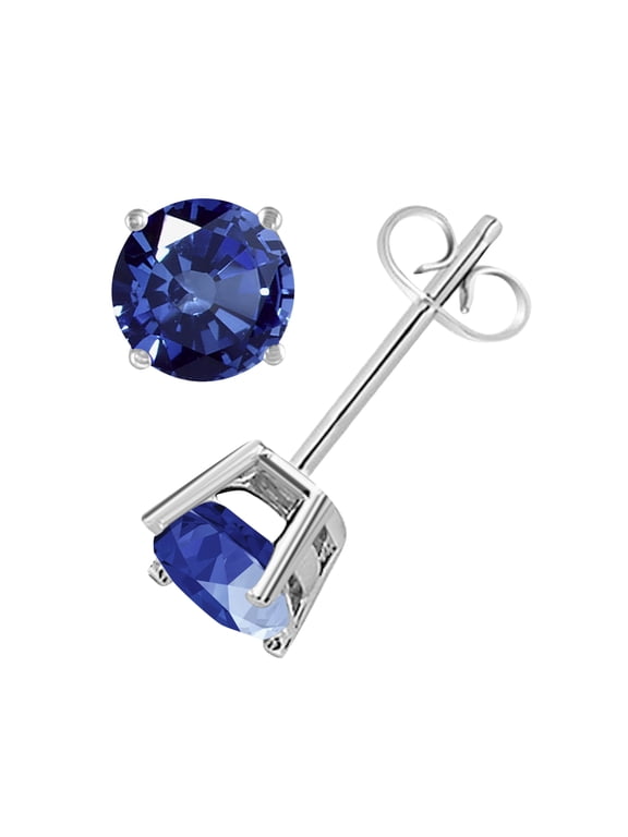 Ear Rings for Women 0.9 Carat 5MM Round Shape Sapphire Earrings Carat 14k White Gold 4 Prong