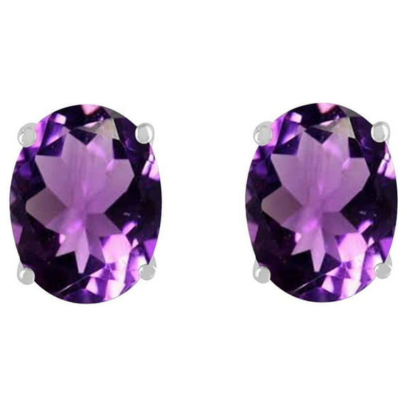 Mauli Jewels Ear Rings for Women 0.9 Carat 6x4 Oval Shape Amethyst Earrings Carat 14k White Gold 4-prong
