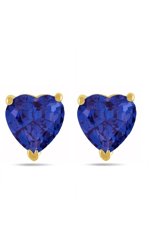 Ear Rings for Women 1.34 Carat 5MM Lab Created Heart Shape Sapphire Earrings Carat 14k Yellow Gold 4 Prong