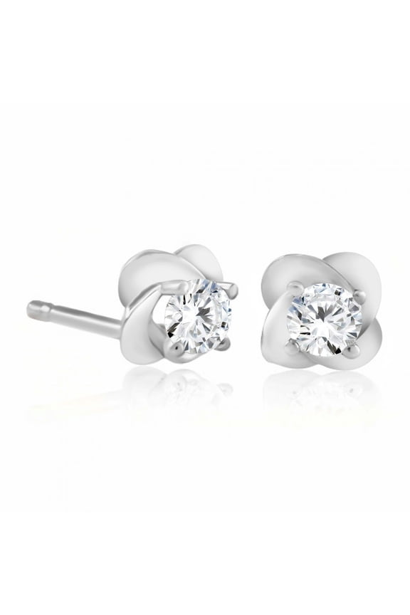 Ear Rings for Women 1/4 Carat Round Shape Diamond Stud Earrings Carat 14K Solid White Gold 4 Prong-Setting
