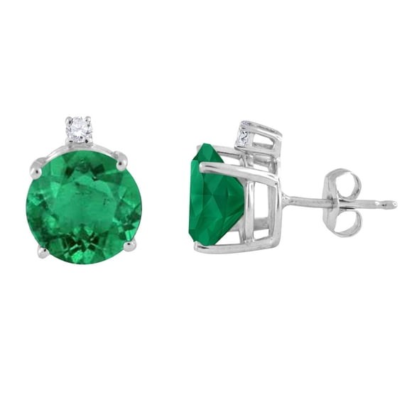 Mauli Jewels Ear Rings for Women 1 Carat 5MM Round Shape Gemstone and Diamond Earrings Carat 14K White Gold 4-Prong