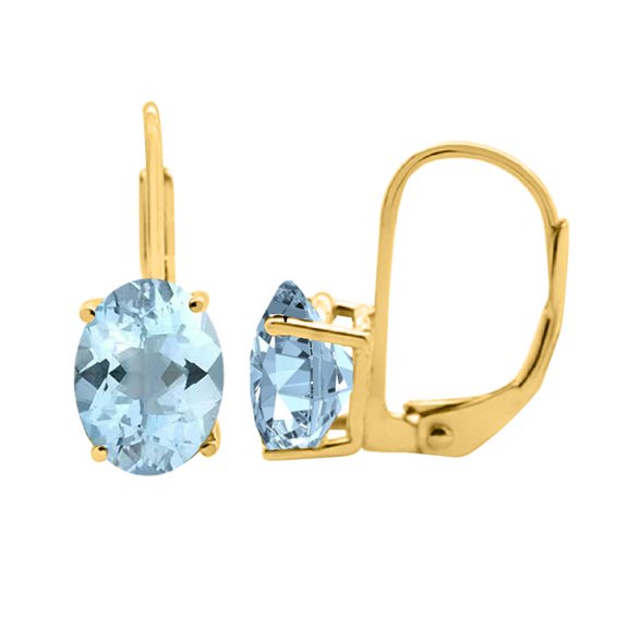 MauliJewels Earrings for Women 2.1 Carat 8x6MM Oval Aquamarine Leverback Earrings Carat 14K Yellow Gold 4-prong