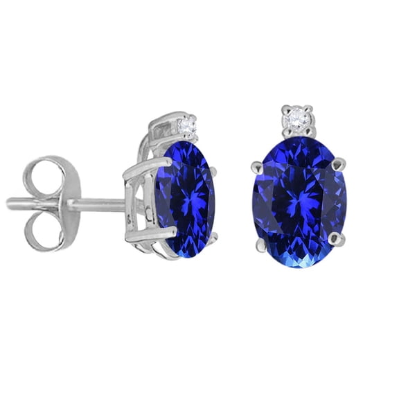 Mauli Jewels Ear Rings for Women 2.25 Carat 8x6MM Oval Shape Gemstone and Diamond Earrings Carat 14K White Gold 4-Prong