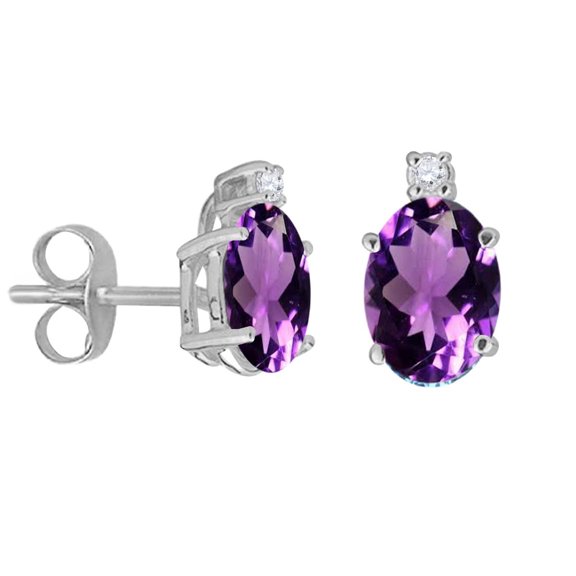 Mauli Jewels Ear Rings for Women 2.25 Carat 8x6MM Oval Shape Gemstone and Diamond Earrings Carat 14K White Gold 4-Prong