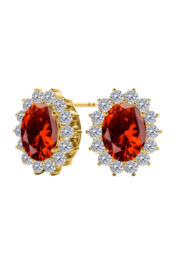 Ear Rings for Women 3.45 Carat Diamond Carat Oval Shape Garnet Gemstone Earrings Carat 10K White & Yellow Gold 4 Prong-Setting