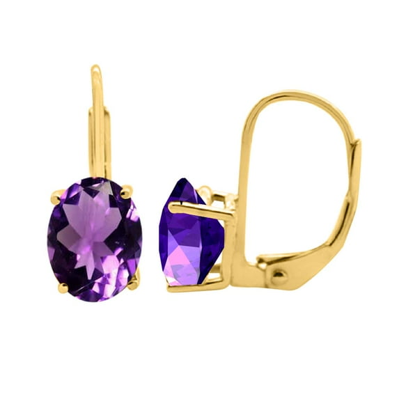 MauliJewels Earrings for Women 3.5 Carat 9x7MM Oval Amethyst Leverback Earrings Carat 14K Yellow Gold 4-prong