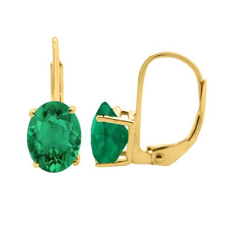 Mauli Jewels Ear Rings for Women 3.7 Carat 9x7 MM Oval Created Emerald Lever back Earrings Carat 14K Yellow Gold 4 prong