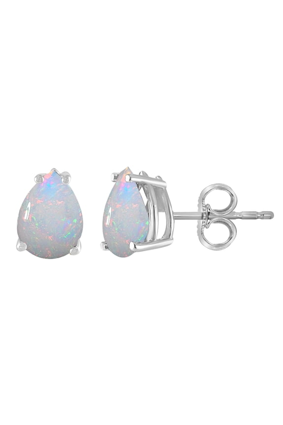 Earrings for Women 0.9 Carat 6x4 Pear Shape Created Opal Earrings Carat 14K White Gold 4-prong